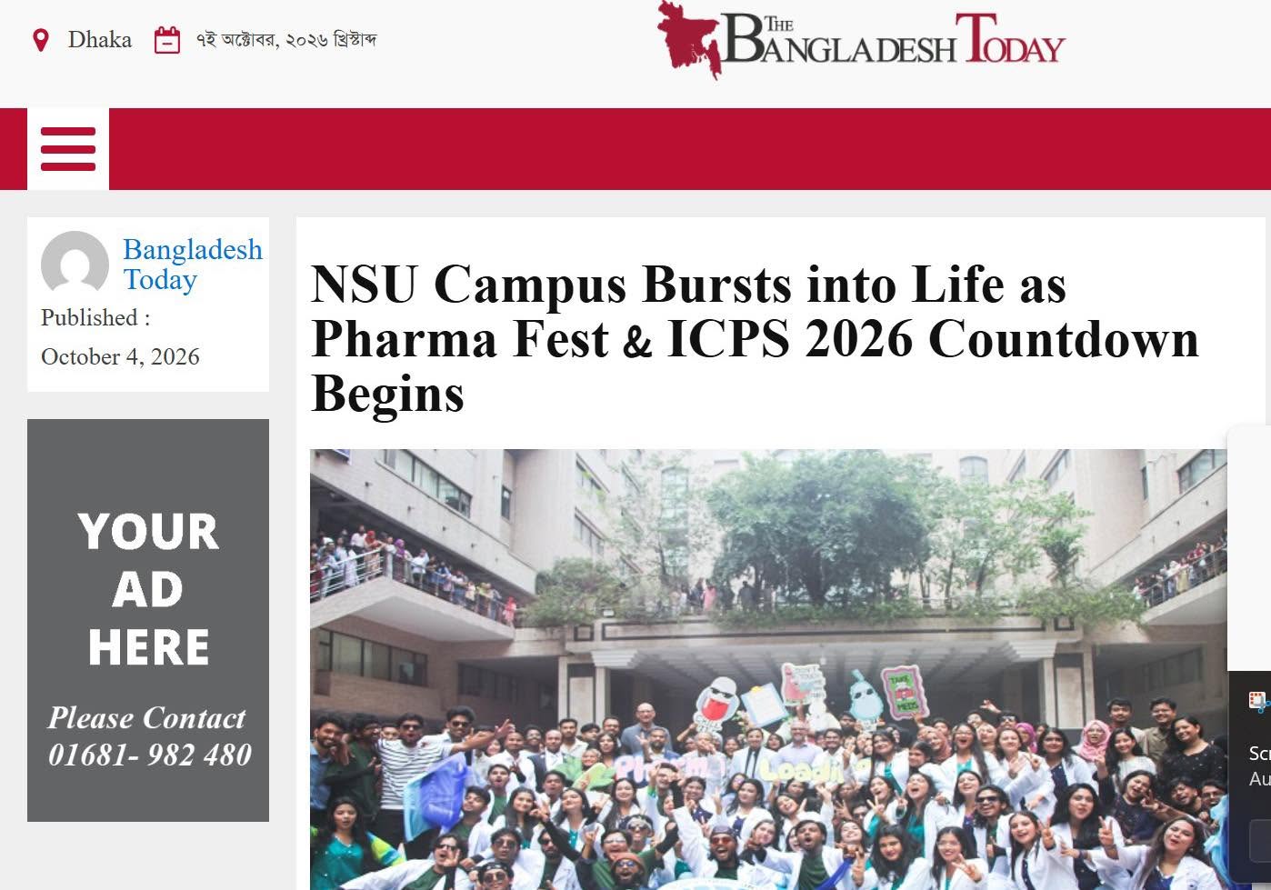 The Bangladesh Today report on the Pharma Fest and ICPS 2026 countdown